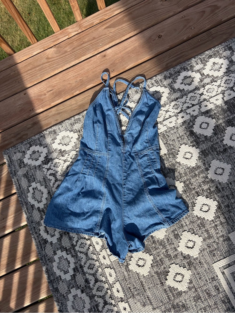 We The Free Blue Denim Romper Nostalgia Ultra Shortalls
